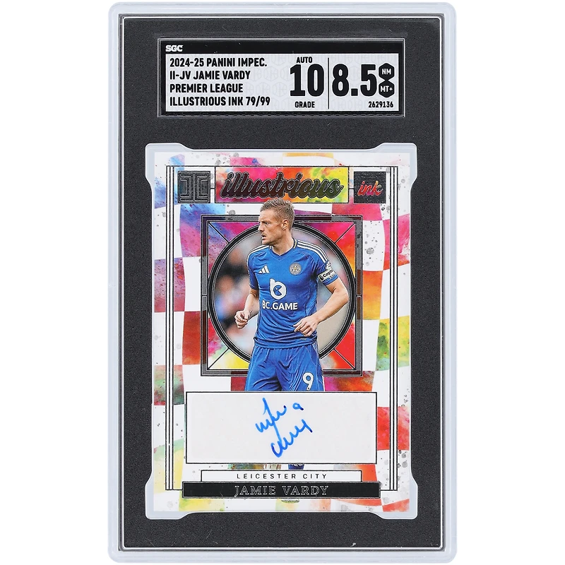Jamie Vardy Leicester City Autographed 2024-25 Panini Impeccable Premier League Illustrious Ink #II-JV #79/99 SGC Authenticated 8.5/10 Card