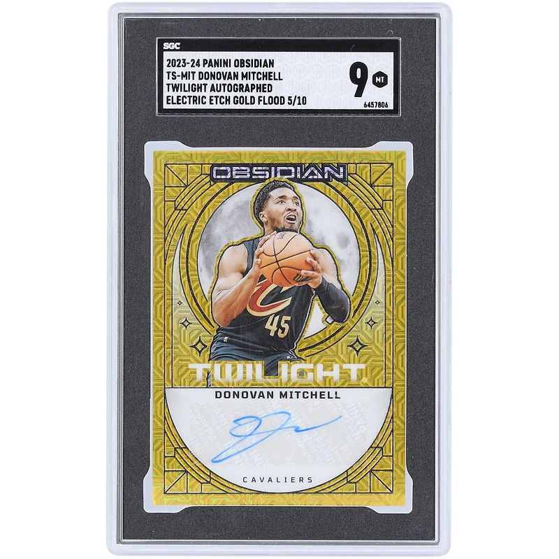 Donovan Mitchell Cleveland Cavaliers Autographed 2023-24 Panini Obsidian Electric Etch Gold Flood Twilight #TS-MIT #5/10 SGC Authenticated 9 Card