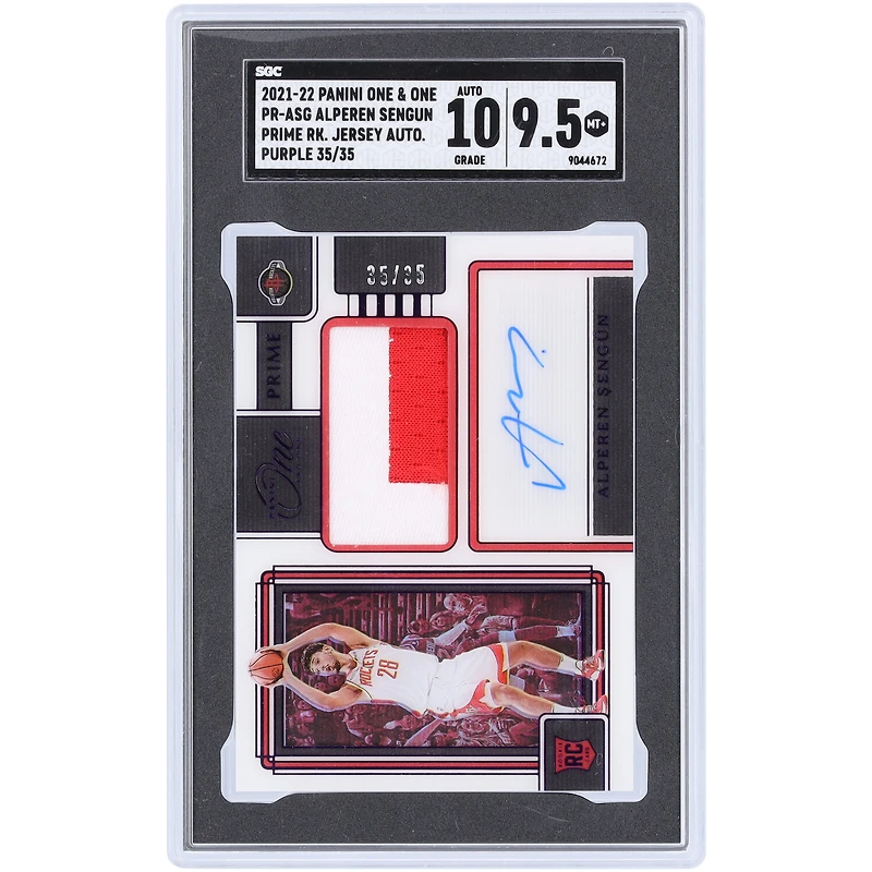 Alperen Şengün Houston Rockets Autographed 2021-22 Panini One & One Purple Prime Rookie Jersey Dual-Color Relic #PR-ASG #35/35 SGC Authenticated 9.5/10 Rookie Card