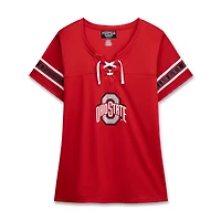 Women's Fanatics Scarlet Ohio State Buckeyes Plus Size Mesh Overlay Lace-Up Jersey T-Shirt