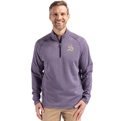 Men's Cutter & Buck  Heather Purple Sewanee Tigers Peshastin Eco Fleece Recycled Raglan HAlf-Zip Tri-Blend Hybrid Jacket