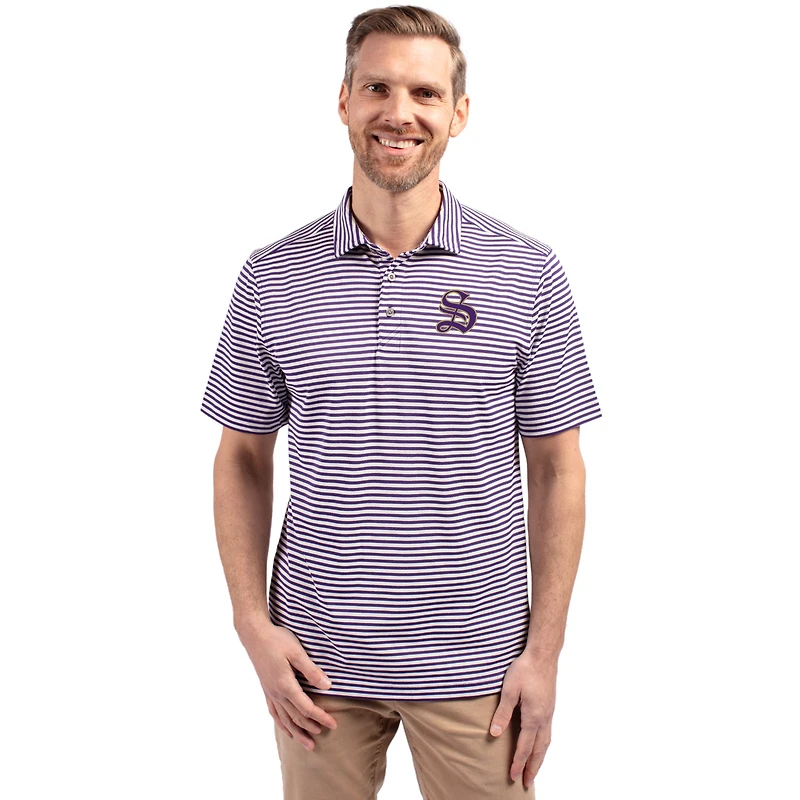 Men's Cutter & Buck  Purple/White Sewanee Tigers Virtue Eco Pique Stripe Recycled DryTec Polo