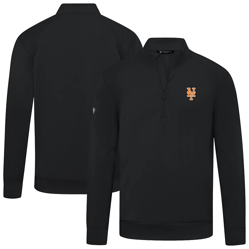 Men's Levelwear  Black New York Mets Upright Insignia Tri-Blend Quarter-Zip Pullover