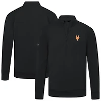 Men's Levelwear  Black New York Mets Upright Insignia Tri-Blend Quarter-Zip Pullover