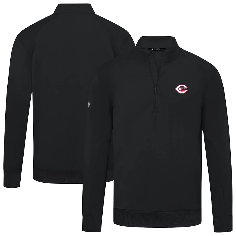 Men's Levelwear  Black Cincinnati Reds Upright Insignia Tri-Blend Quarter-Zip Pullover