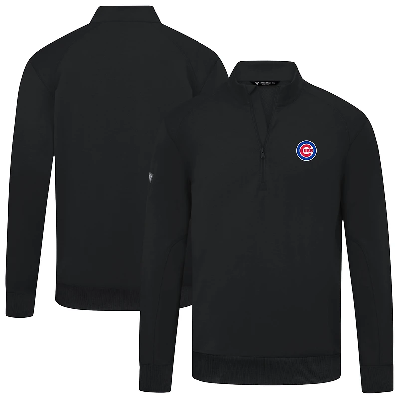 Men's Levelwear Black Chicago Cubs Upright Insignia Tri-Blend Quarter-Zip Pullover