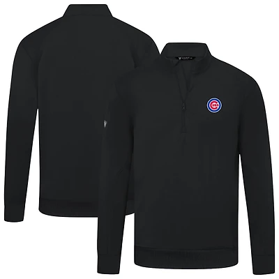 Men's Levelwear  Black Chicago Cubs Upright Insignia Tri-Blend Quarter-Zip Pullover