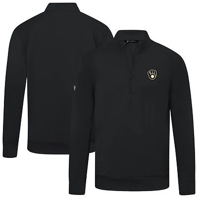 Men's Levelwear  Black Milwaukee Brewers Upright Insignia Tri-Blend Quarter-Zip Pullover