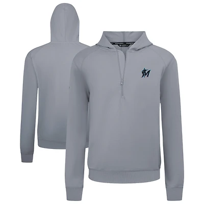 Men's Levelwear  Gray Miami Marlins Technic Insignia Quarter-Zip Hoodie