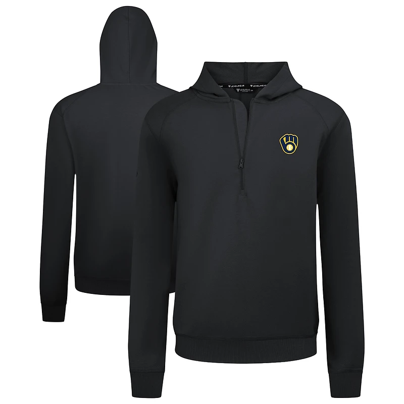 Men's Levelwear Black Milwaukee Brewers Technic Insignia Quarter-Zip Hoodie