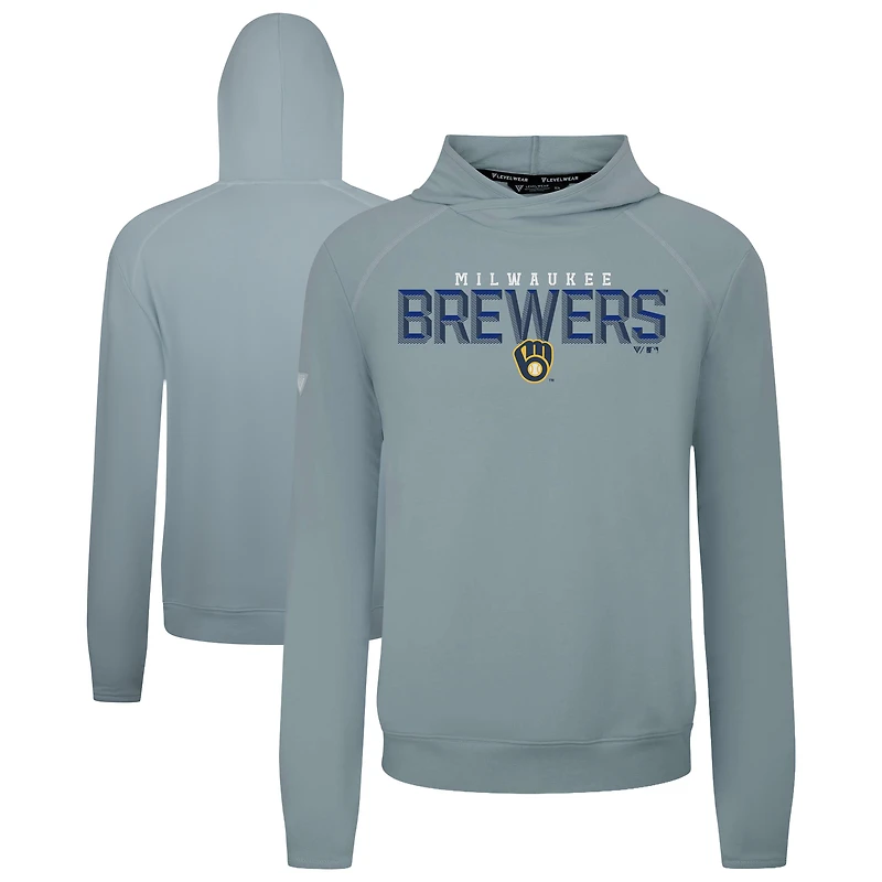 Men's Levelwear  Gray Milwaukee Brewers Mandate Carve Tri-Blend Hoodie