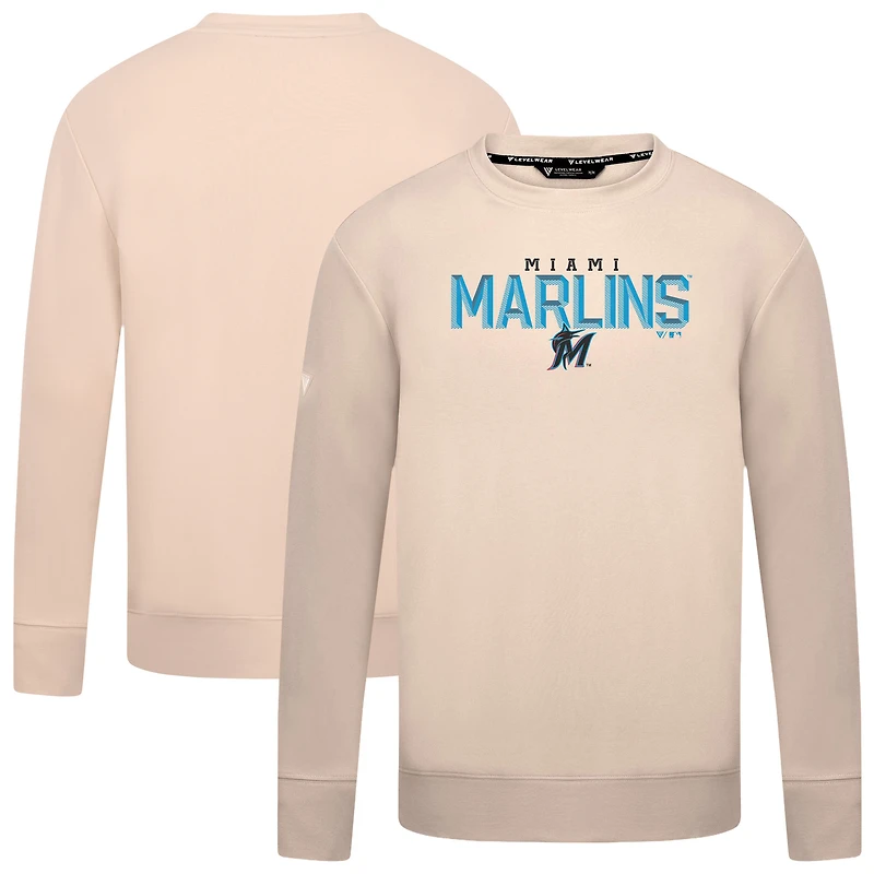 Men's Levelwear  Khaki Miami Marlins Mandate Carve Tri-Blend Sweatshirt