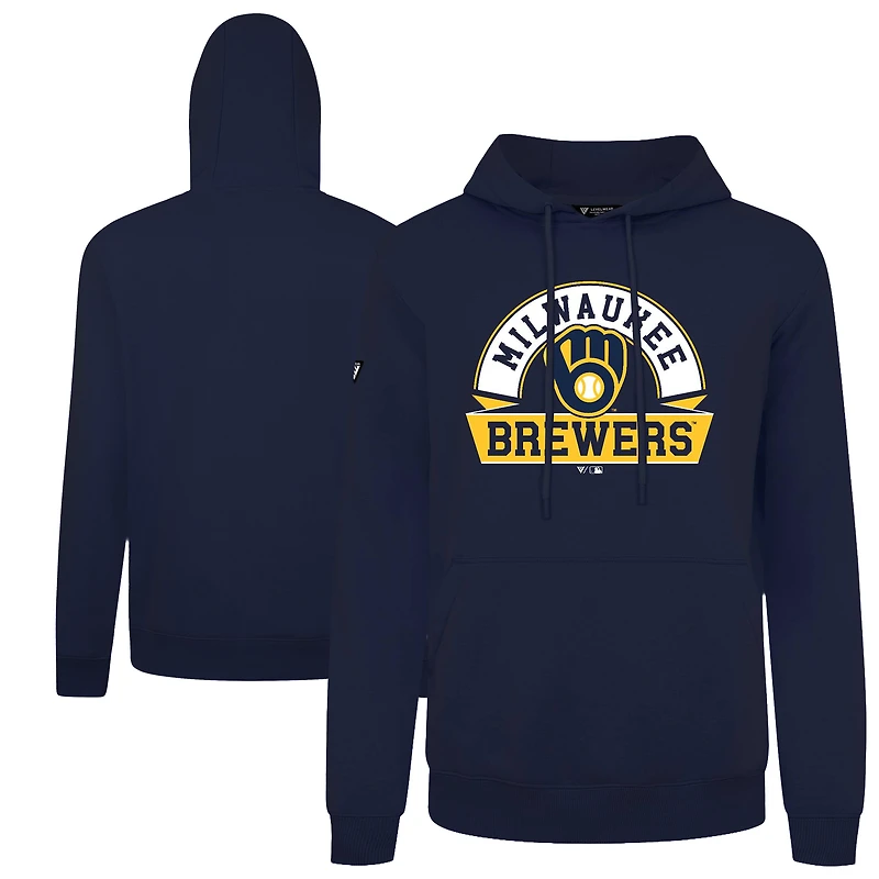 Men's Levelwear Navy Milwaukee Brewers Podium Banner Arch Hoodie