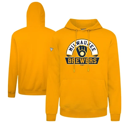 Men's Levelwear  Gold Milwaukee Brewers Podium Banner Arch Hoodie