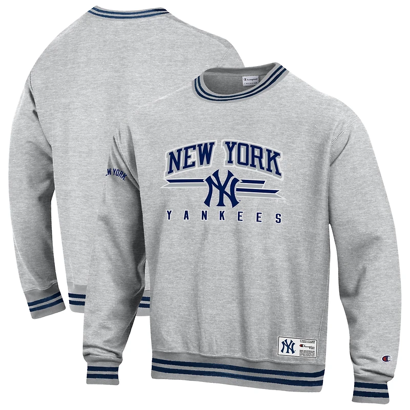 Men's Champion Heather Gray New York Yankees Reverse Weave Fleece Sweatshirt