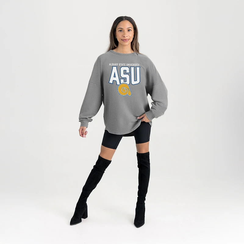 Women's Gameday Couture Gray Albany State Golden Rams Oversized Pure Motion Corded Sweatshirt