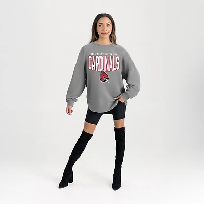 Women's Gameday Couture Gray Ball State Cardinals Oversized Pure Motion Corded Sweatshirt