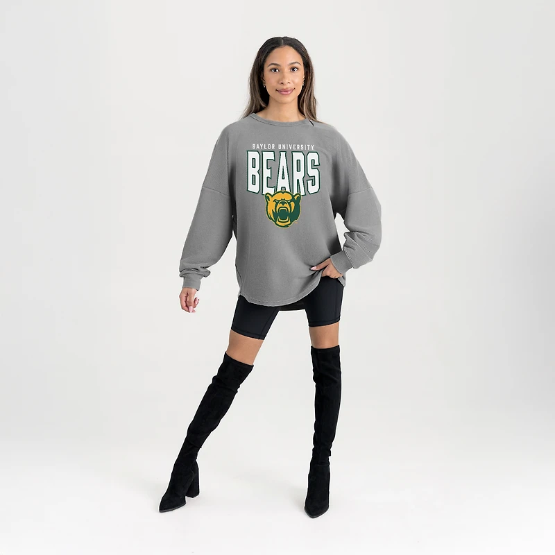 Women's Gameday Couture Gray Baylor Bears Oversized Pure Motion Corded Sweatshirt