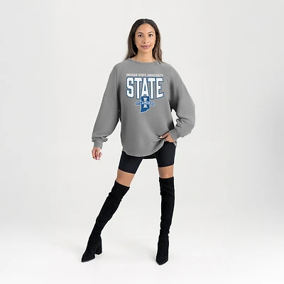 Women's Gameday Couture Gray Indiana State Sycamores Oversized Pure Motion Corded Sweatshirt