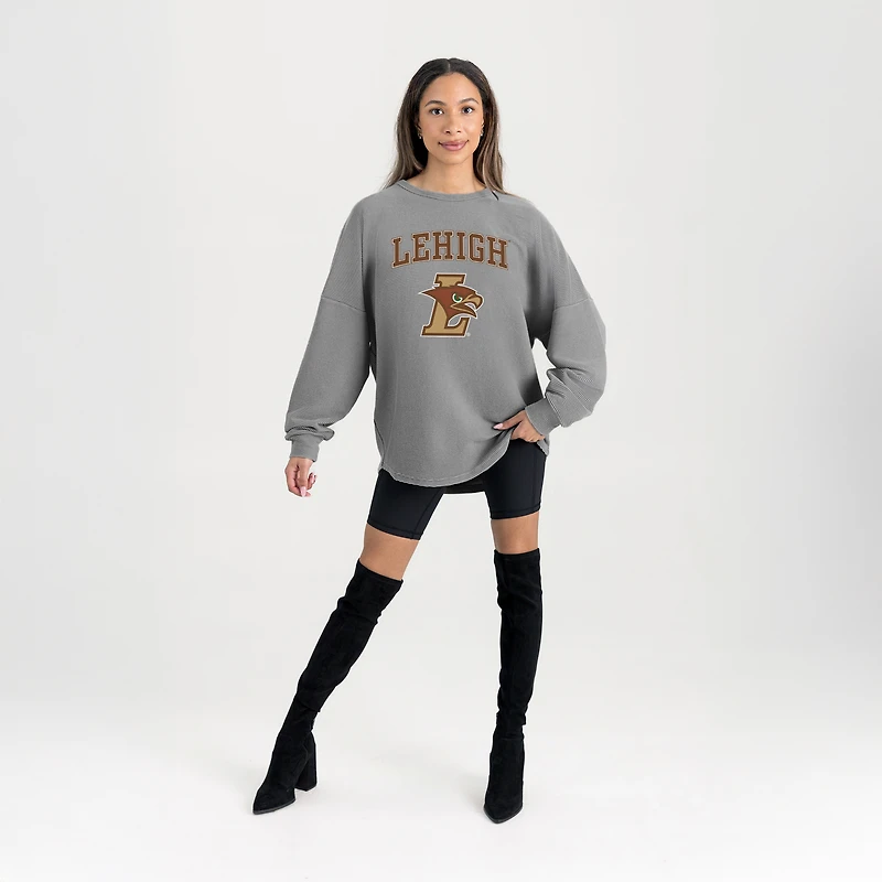 Women's Gameday Couture Gray Lehigh Mountain Hawks Oversized Pure Motion Corded Sweatshirt