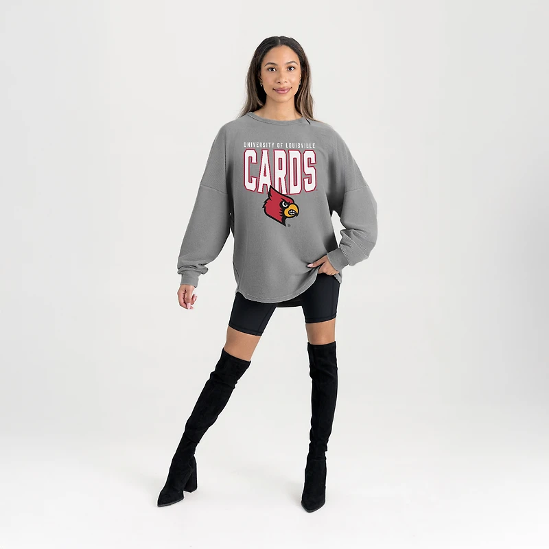 Women's Gameday Couture Gray Louisville Cardinals Oversized Pure Motion Corded Sweatshirt