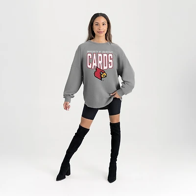 Women's Gameday Couture Gray Louisville Cardinals Oversized Pure Motion Corded Sweatshirt