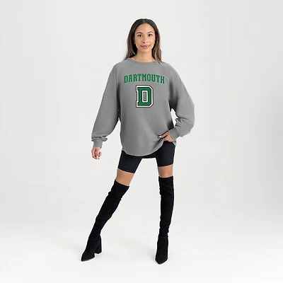 Women's Gameday Couture Gray Dartmouth Big Green Oversized Pure Motion Corded Sweatshirt