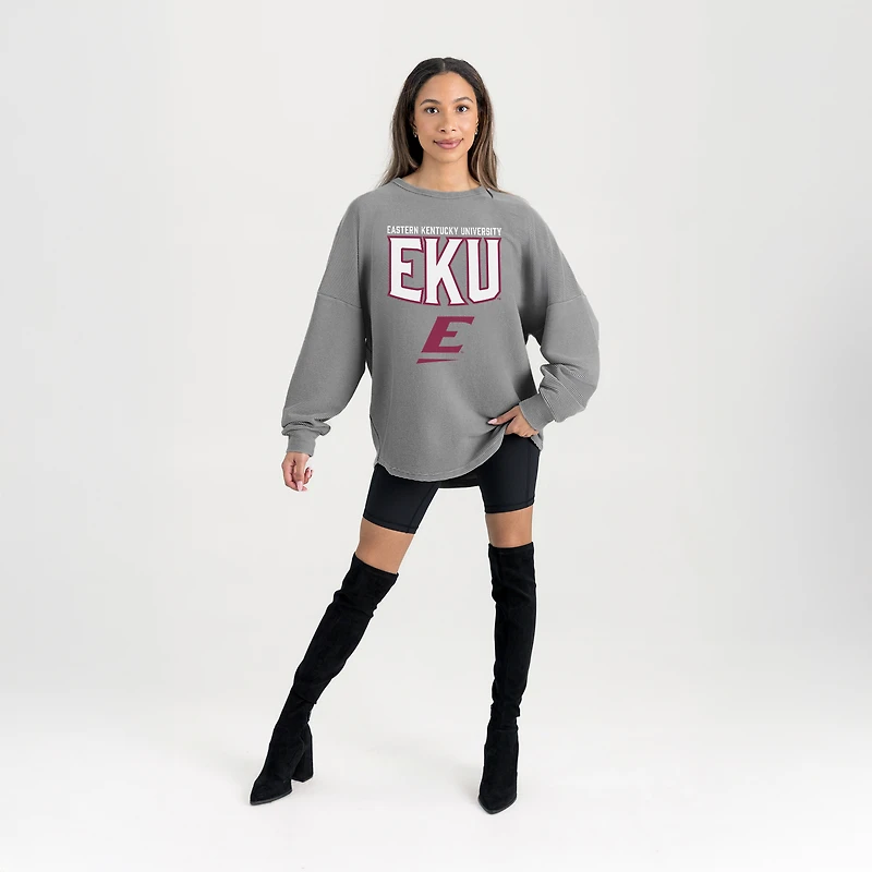 Women's Gameday Couture Gray Eastern Kentucky Colonels Oversized Pure Motion Corded Sweatshirt