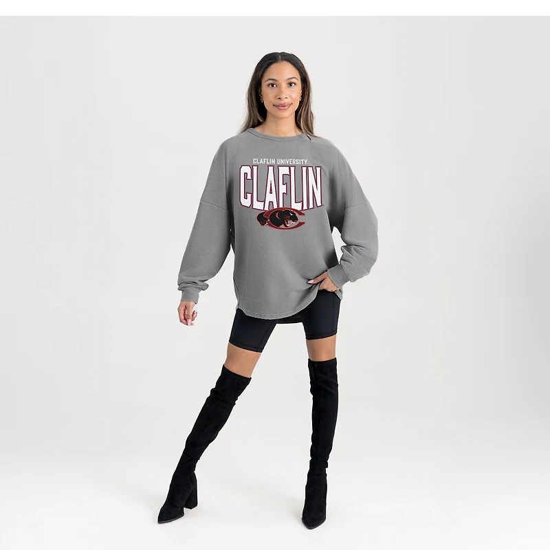 Women's Gameday Couture Gray Claflin Panthers Oversized Pure Motion Corded Sweatshirt