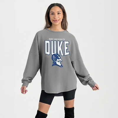 Women's Gameday Couture Gray Duke Blue Devils Oversized Pure Motion Corded Sweatshirt