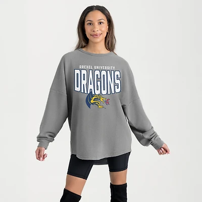 Women's Gameday Couture Gray Drexel Dragons Oversized Pure Motion Corded Sweatshirt