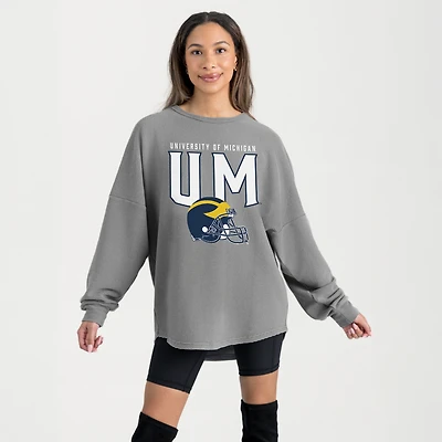 Women's Gameday Couture Gray Michigan Wolverines Oversized Pure Motion Corded Sweatshirt