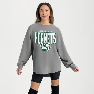 Women's Gameday Couture Gray Sacramento State Hornets Oversized Pure Motion Corded Sweatshirt