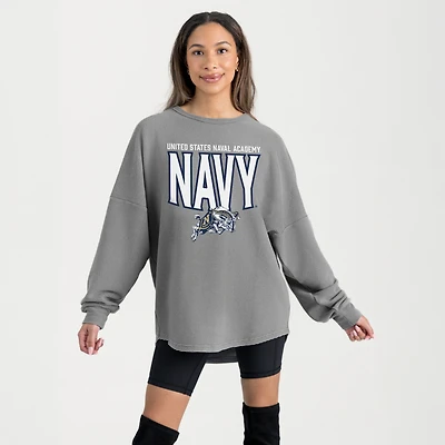 Women's Gameday Couture Gray Navy Midshipmen Oversized Pure Motion Corded Sweatshirt