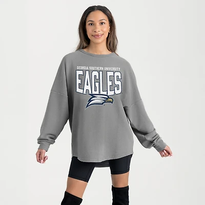 Women's Gameday Couture Gray Georgia Southern Eagles Oversized Pure Motion Corded Sweatshirt