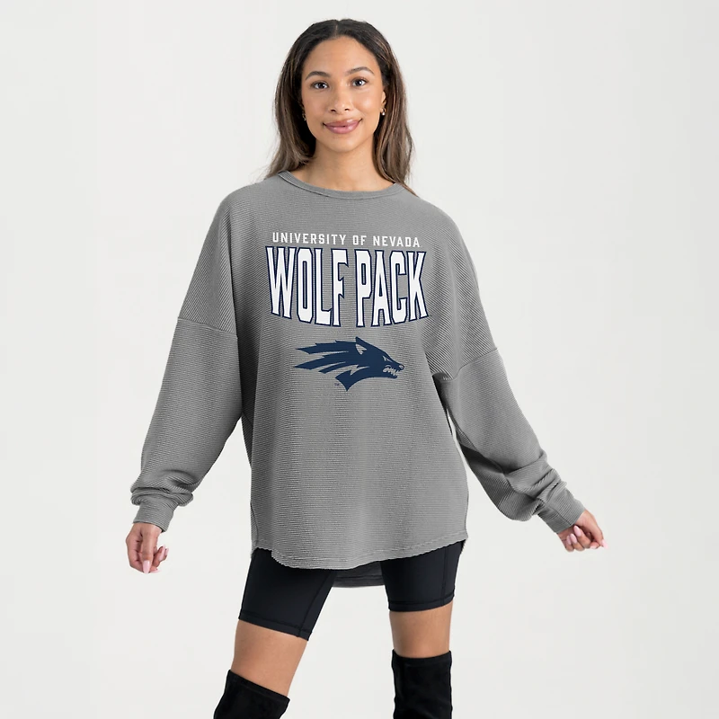 Women's Gameday Couture Gray Nevada Wolf Pack Oversized Pure Motion Corded Sweatshirt