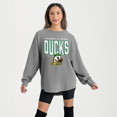 Women's Gameday Couture Gray Oregon Ducks Oversized Pure Motion Corded Sweatshirt