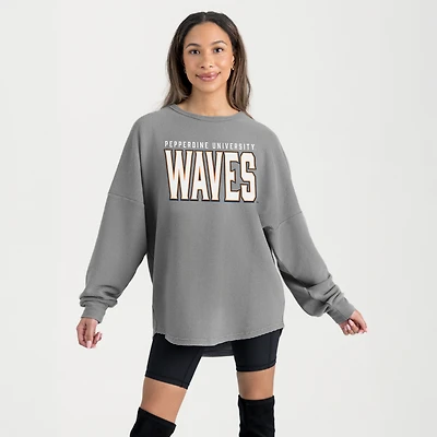 Women's Gameday Couture Gray Pepperdine Waves Oversized Pure Motion Corded Sweatshirt