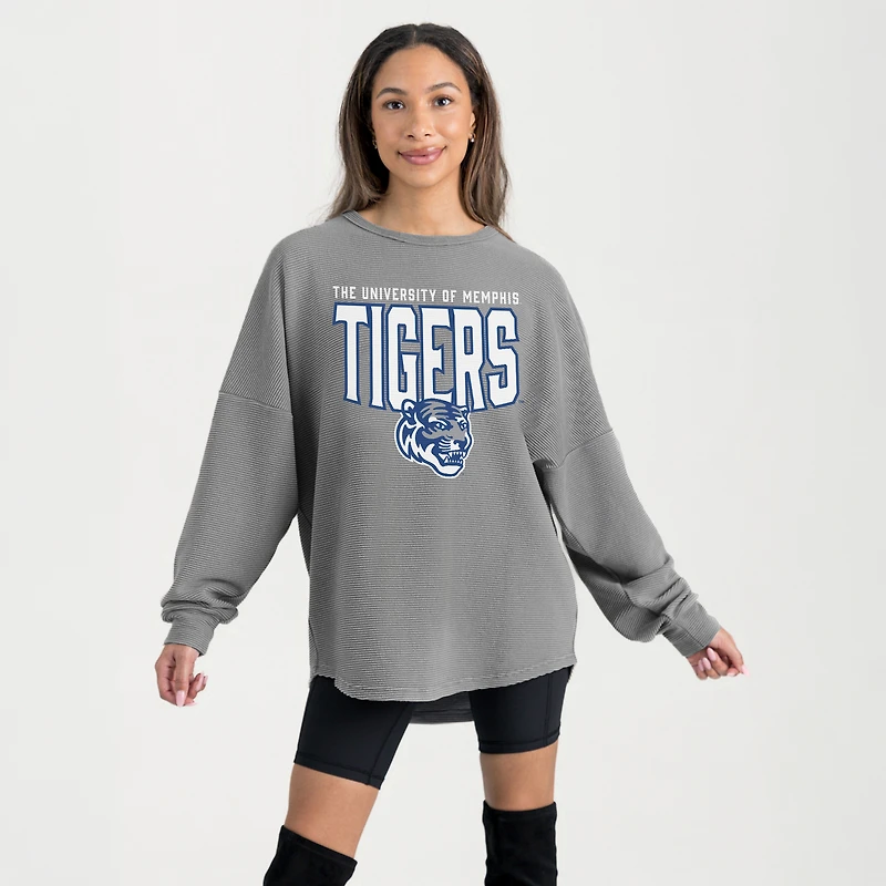 Women's Gameday Couture Gray Memphis Tigers Oversized Pure Motion Corded Sweatshirt