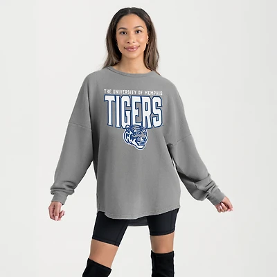 Women's Gameday Couture Gray Memphis Tigers Oversized Pure Motion Corded Sweatshirt