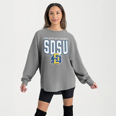 Women's Gameday Couture Gray South Dakota State Jackrabbits Oversized Pure Motion Corded Sweatshirt
