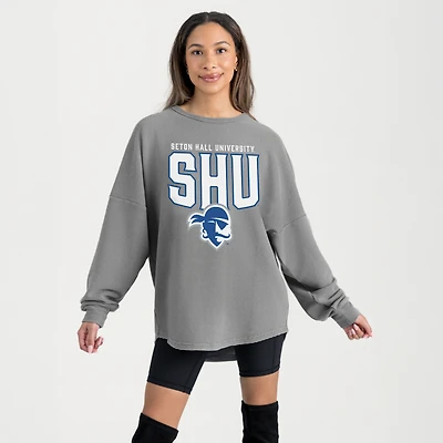 Women's Gameday Couture Gray Seton Hall Pirates Oversized Pure Motion Corded Sweatshirt