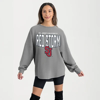 Women's Gameday Couture Gray St. John's Red Storm Oversized Pure Motion Corded Sweatshirt