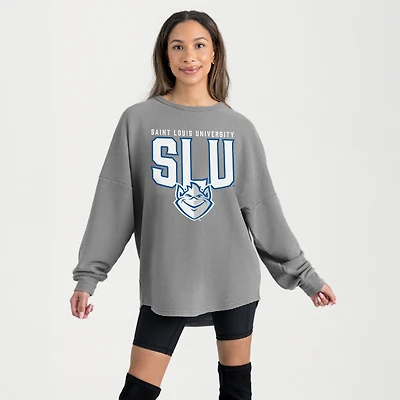 Women's Gameday Couture Gray Saint Louis Billikens Oversized Pure Motion Corded Sweatshirt