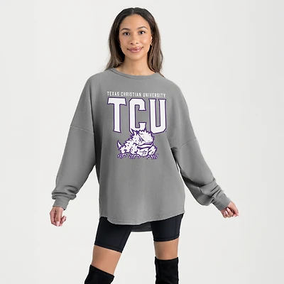 Women's Gameday Couture Gray TCU Horned Frogs Oversized Pure Motion Corded Sweatshirt