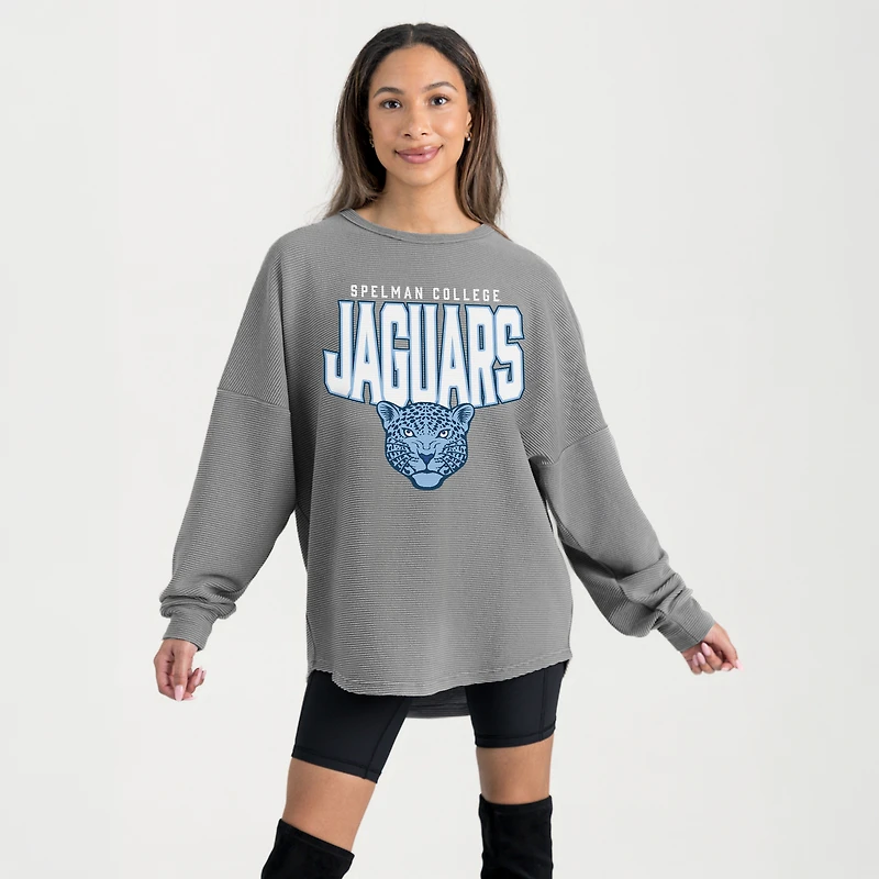 Women's Gameday Couture Gray Spelman College Jaguars Oversized Pure Motion Corded Sweatshirt