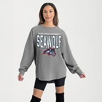 Women's Gameday Couture Gray Stony Brook Seawolves Oversized Pure Motion Corded Sweatshirt