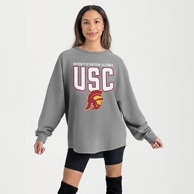 Women's Gameday Couture Gray USC Trojans Oversized Pure Motion Corded Sweatshirt