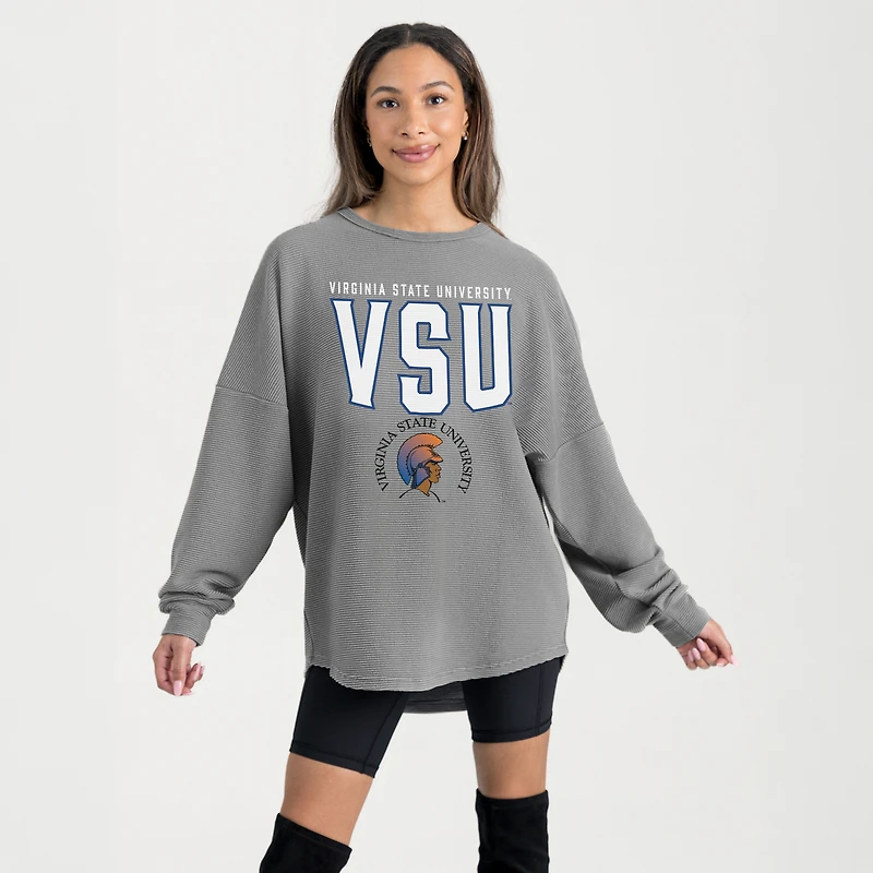 Women's Gameday Couture Gray Virginia State Trojans Oversized Pure Motion Corded Sweatshirt
