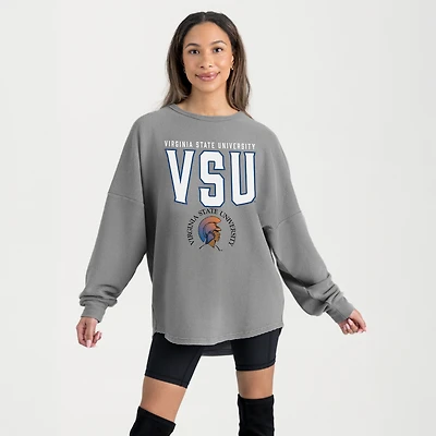 Women's Gameday Couture Gray Virginia State Trojans Oversized Pure Motion Corded Sweatshirt